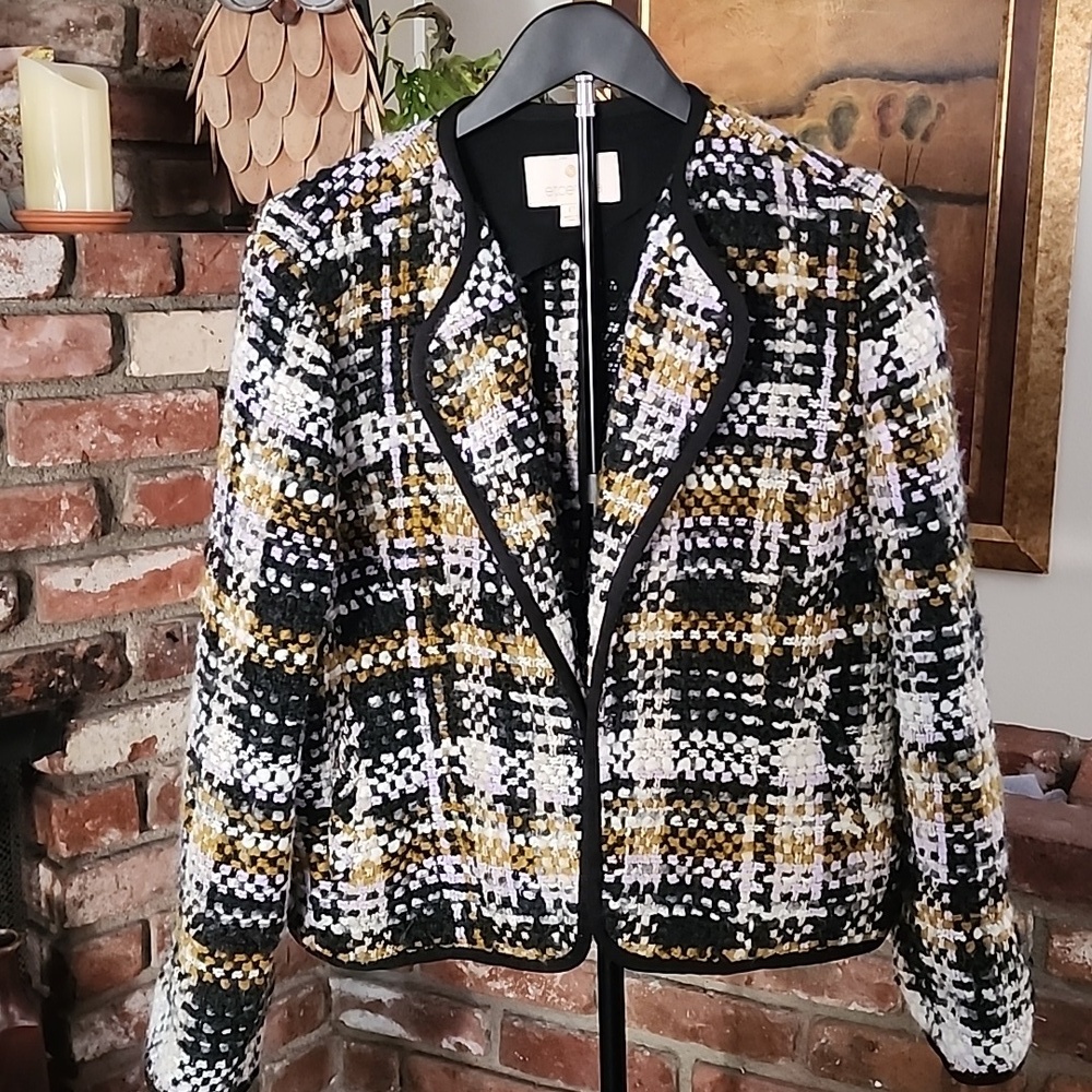 Ecetera Tweed Bouclé Jacket Black Gold Plaid Academia Style